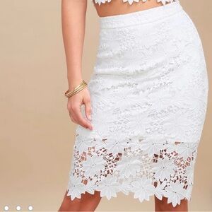Lulus White Floral Lace Pencil Skirt Small Bridal Shower Graduation Wedding